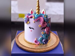 White Unicorn Face Cake with Purple Mane in Lahore