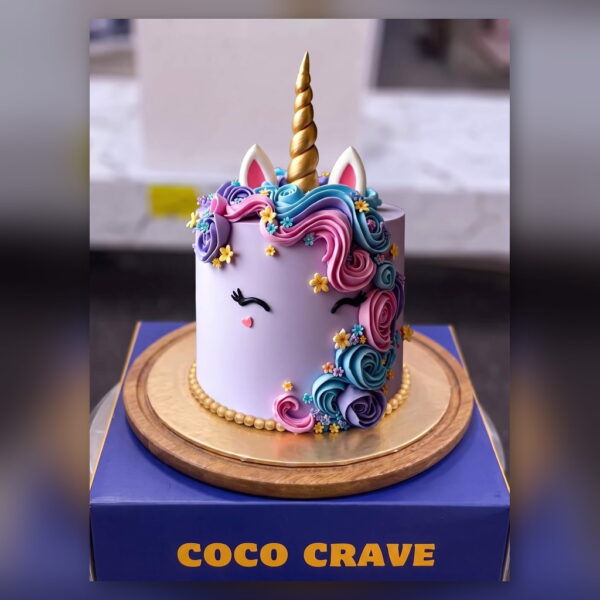 White Unicorn Face Cake with Purple Mane in Lahore — delivered in Sabzazar, Lahore