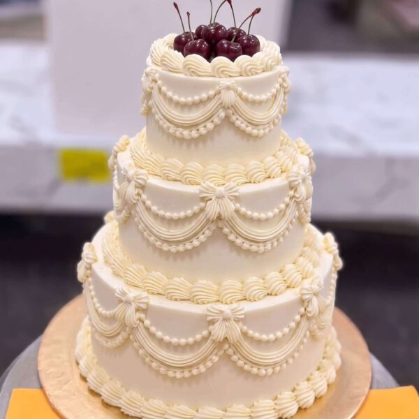 White Vintage Buttercream Cherry Cake in Lahore — delivered in Gulberg, Lahore