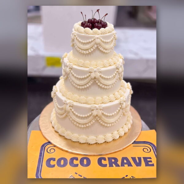 White Vintage Buttercream Cherry Cake in Lahore — delivered in Lake City, Lahore