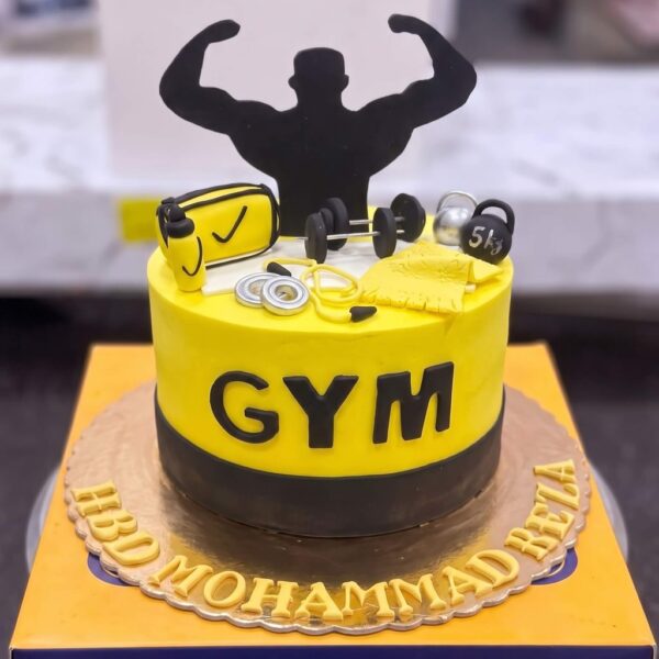 Yellow and Black Gym Cake in Lahore — delivered in Bahria Town, Lahore