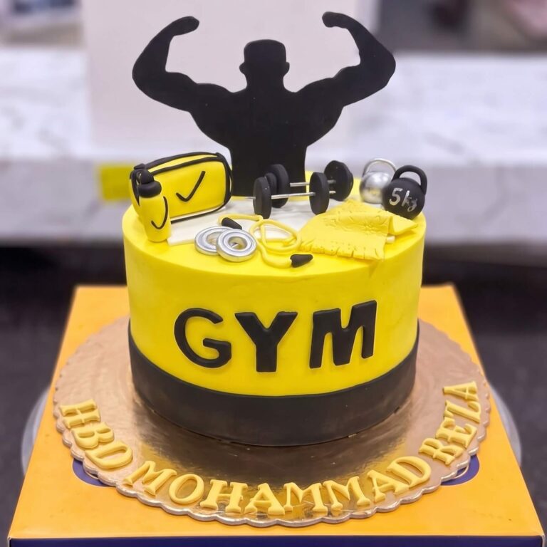 Yellow and Black Gym Cake in Lahore