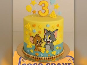 Yellow Cartoon Third Birthday Cake in Lahore