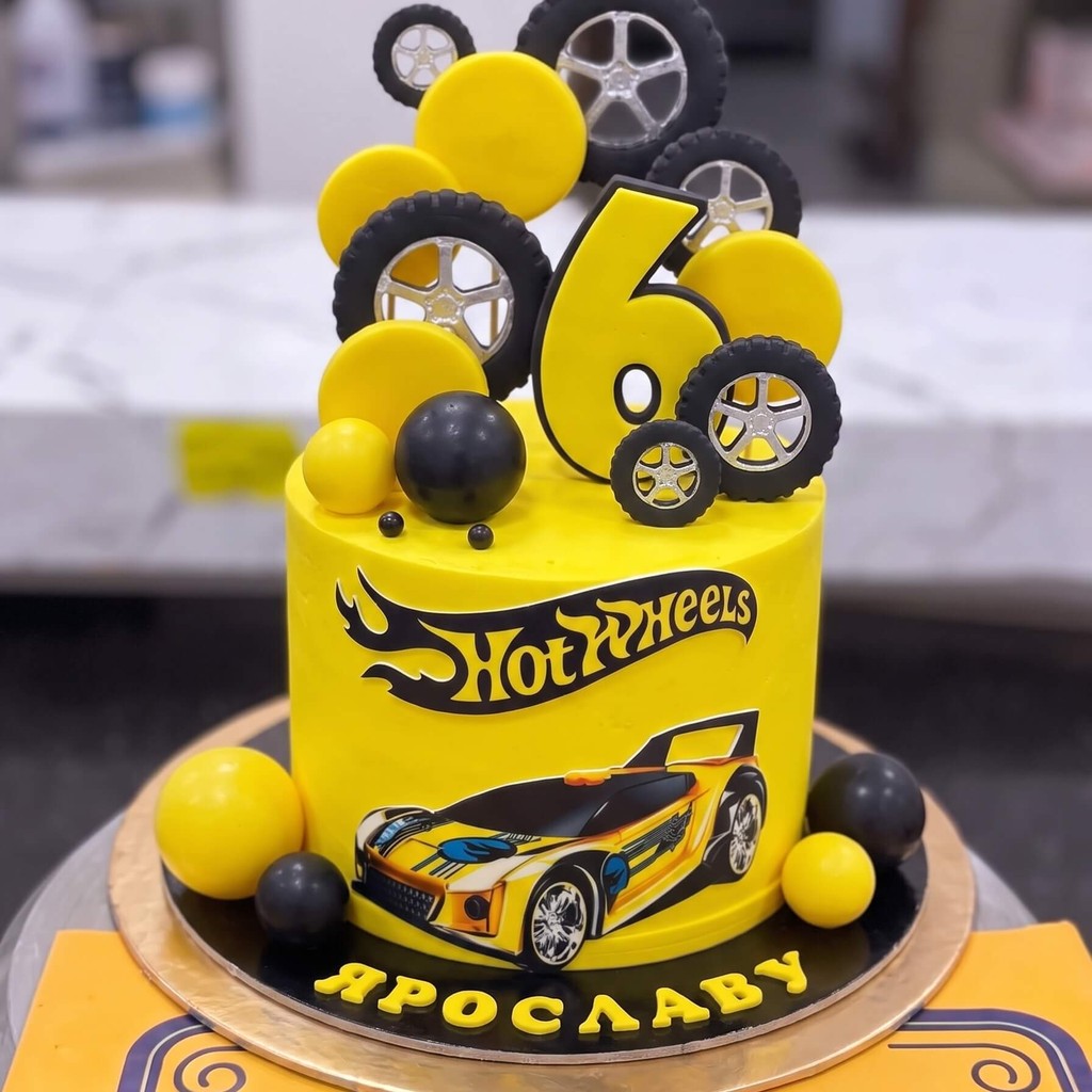 Yellow Hot Wheels Cake in Lahore Yellow Hot Wheels Cake by CocoCrave.pk in Lahore