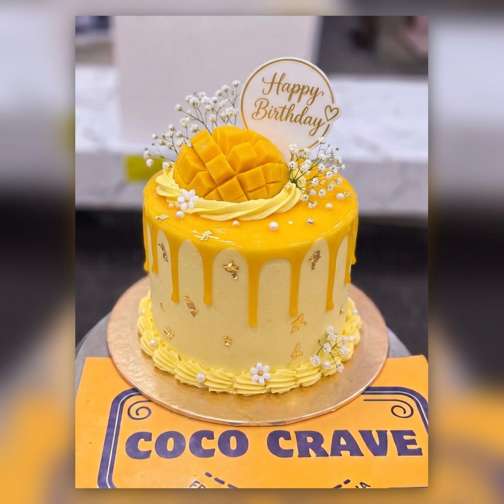 Yellow Mango Drip Birthday Cake in Lahore Yellow Mango Drip Birthday Cake in Lahore — CocoCrave Lahore