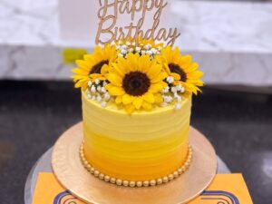 Yellow Sunflower Birthday Cake with Topper in Lahore