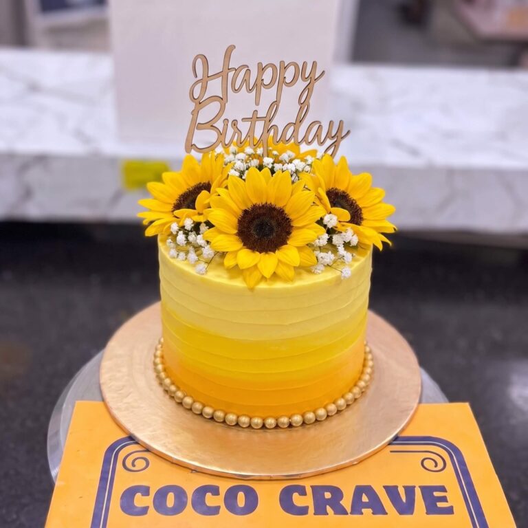 Yellow Sunflower Birthday Cake with Topper in Lahore