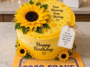 Yellow Sunflower Message Birthday Cake in Lahore