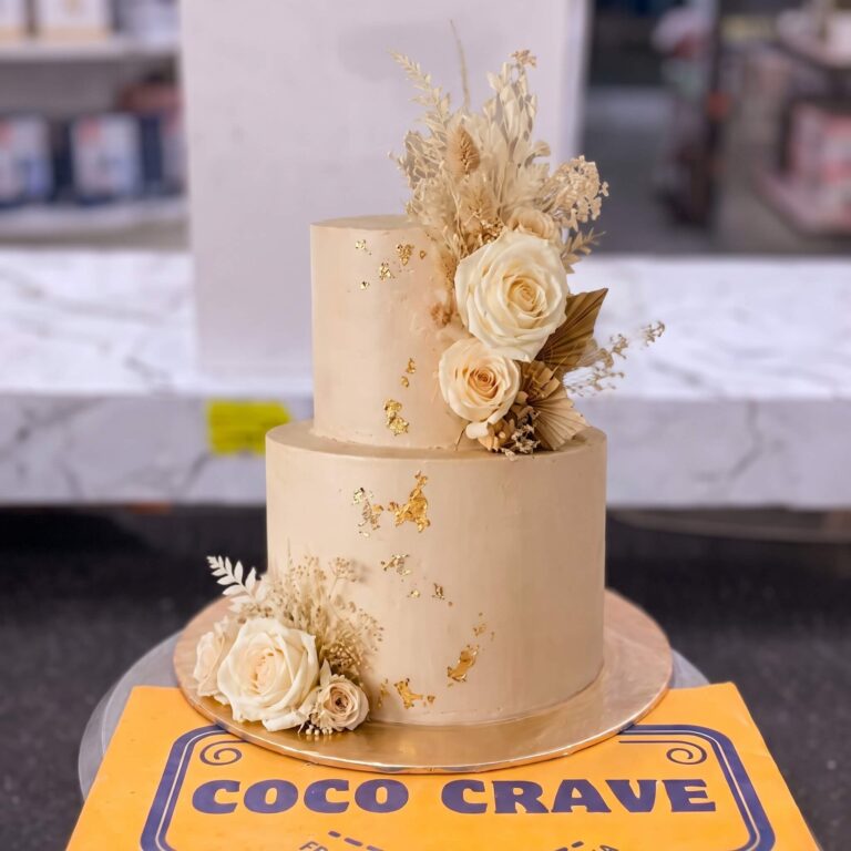 Ivory & Gold Rose Botanical Two Tier Cake II in Lahore