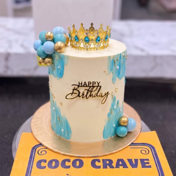 Blue and Gold Crown Birthday Cake in Lahore