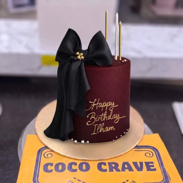 Burgundy Black Bow Birthday Cake in Lahore