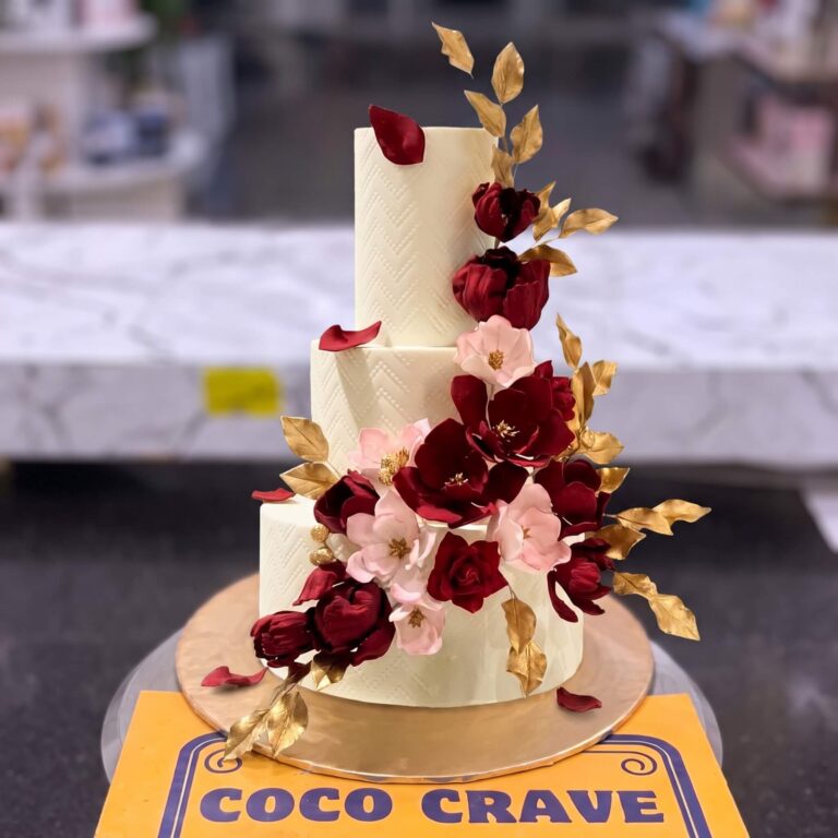 Red Sugar Rose Three Tier Cake in Lahore