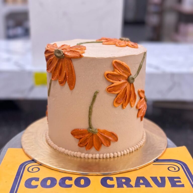 Orange Daisy Palette Knife Buttercream Cake in Lahore