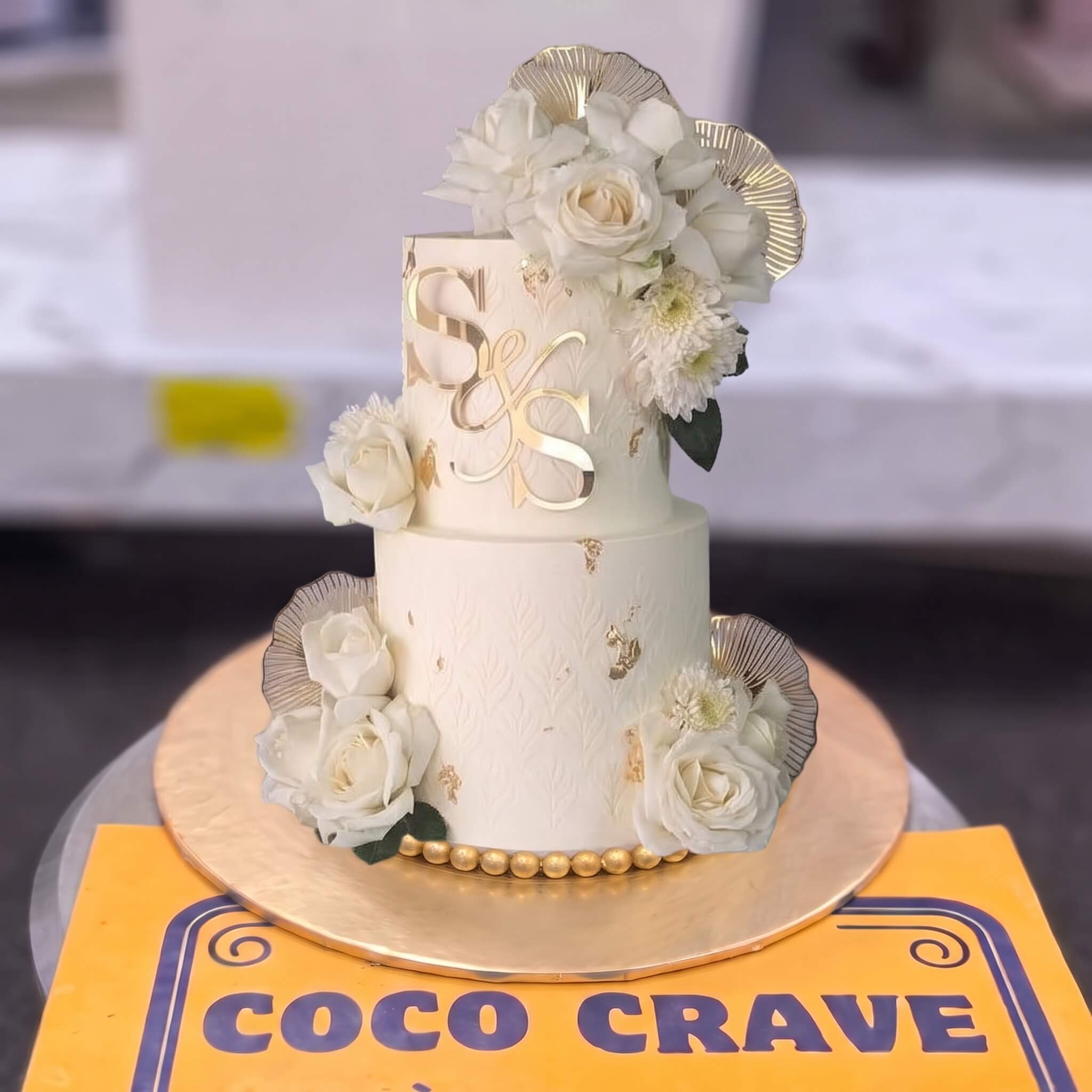 Ivory & Gold Fresh Rose Two Tier Cake in Lahore Ivory & Gold Fresh Rose Two Tier Cake in Lahore