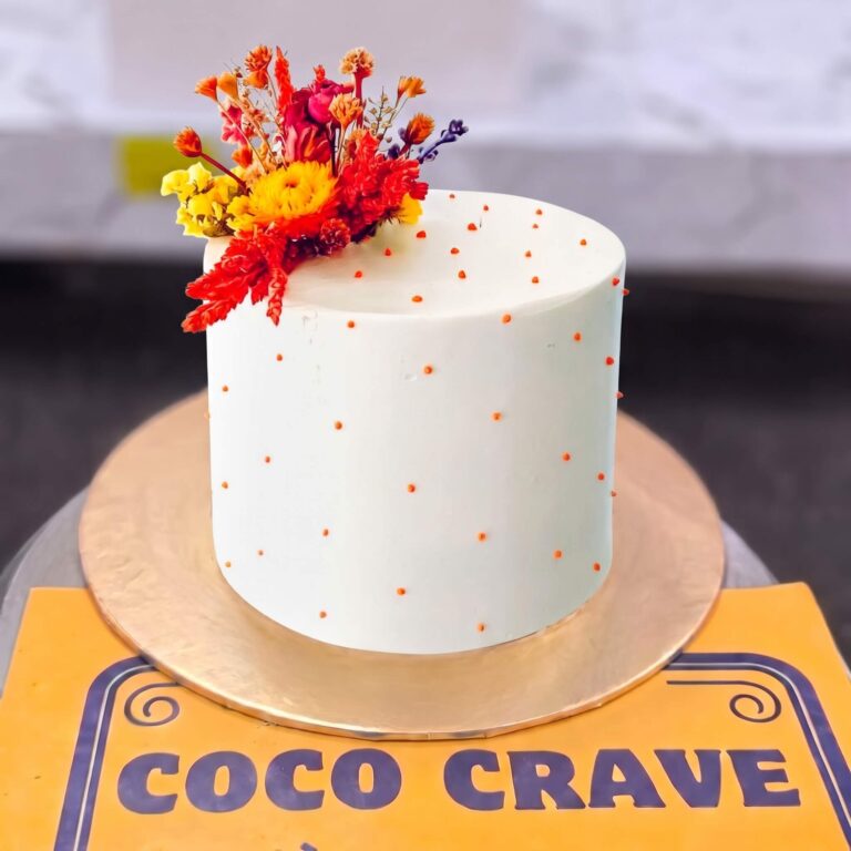 White Botanical Polka Dot Cake in Lahore