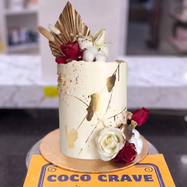 Ivory & Gold Fresh Rose Cake in Lahore