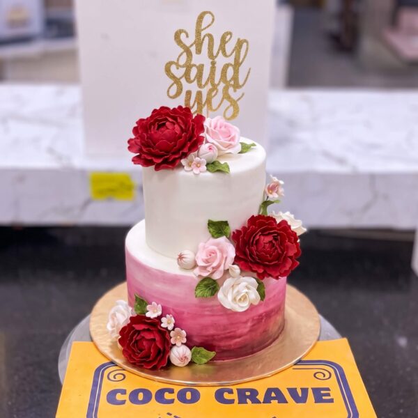 Red Sugar Peony Two Tier Engagement Cake in Lahore