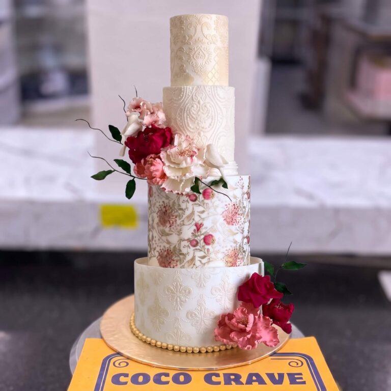 Ivory & Gold Sugar Peony Four Tier Cake in Lahore