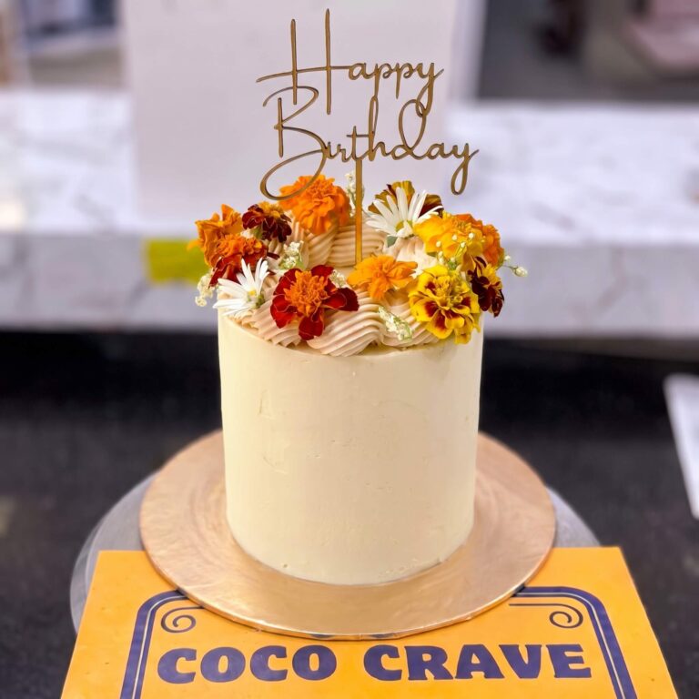 Ivory & Gold Marigold Fresh Birthday Cake in Lahore