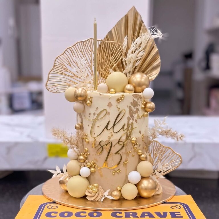 Ivory & Gold Botanical Birthday Cake in Lahore