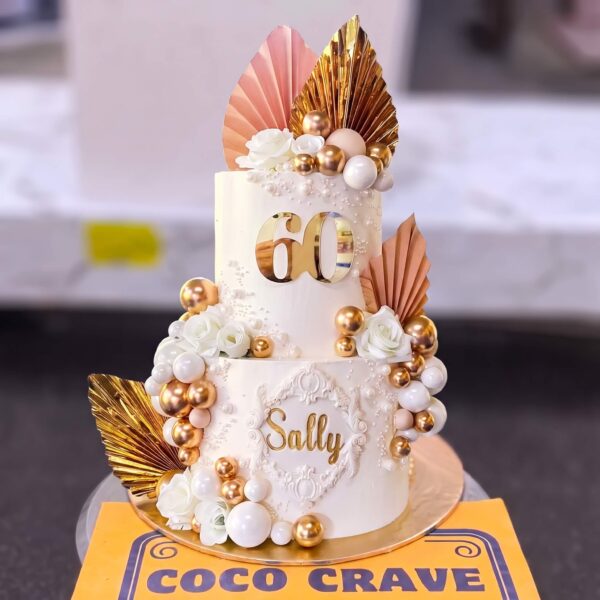 Ivory & Gold Rose Botanical Two Tier Cake III in Lahore