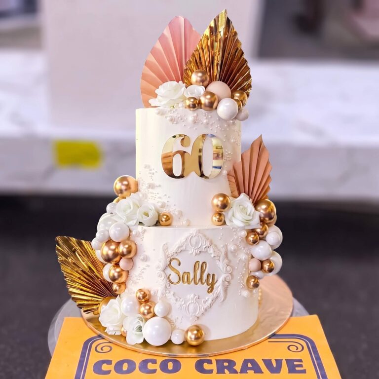 Ivory & Gold Rose Botanical Two Tier Cake III in Lahore