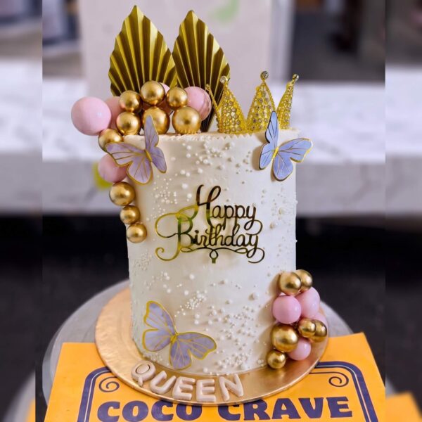Gold Crown Butterfly Birthday Cake in Lahore