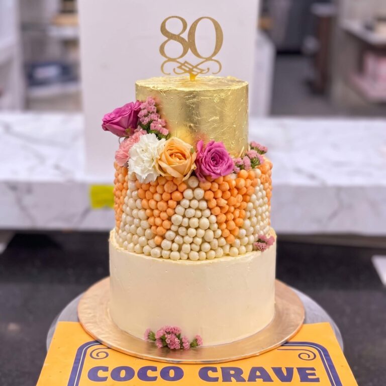 Ivory & Gold Rose Fresh Three Tier Cake in Lahore