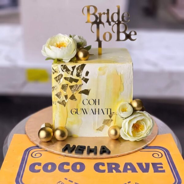 Ivory & Gold Peony Buttercream Bride To Be Cake in Lahore