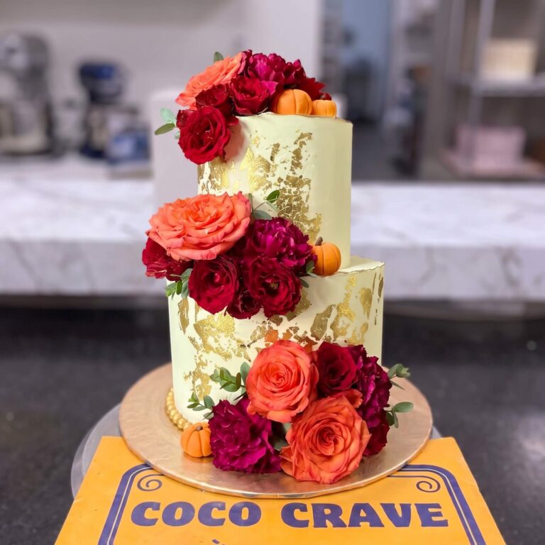 Ivory & Gold Rose Fresh Floral Two Tier Cake II in Lahore