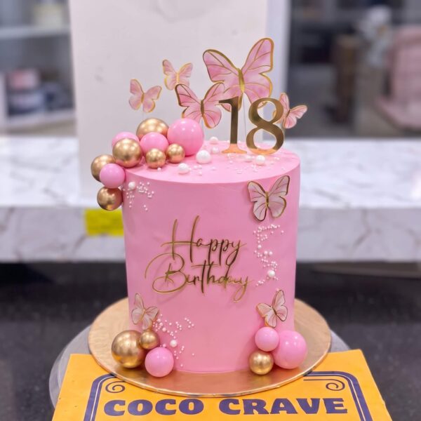 Gold Pink Butterfly 18th Birthday Cake in Lahore