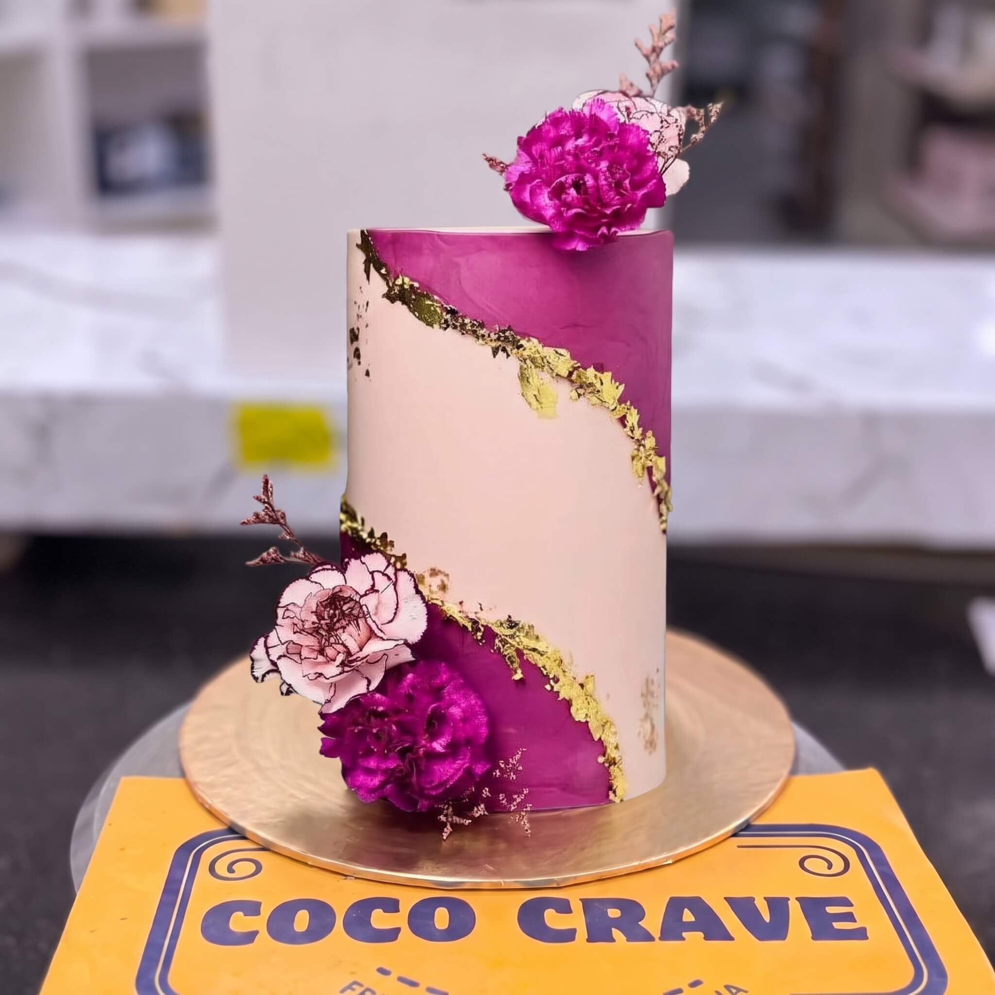 Red Carnation Gold Leaf Cake in Lahore Red Carnation Gold Leaf Cake in Lahore