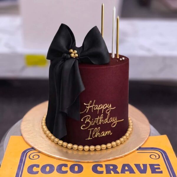 Maroon and Black Bow Birthday Cake in Lahore
