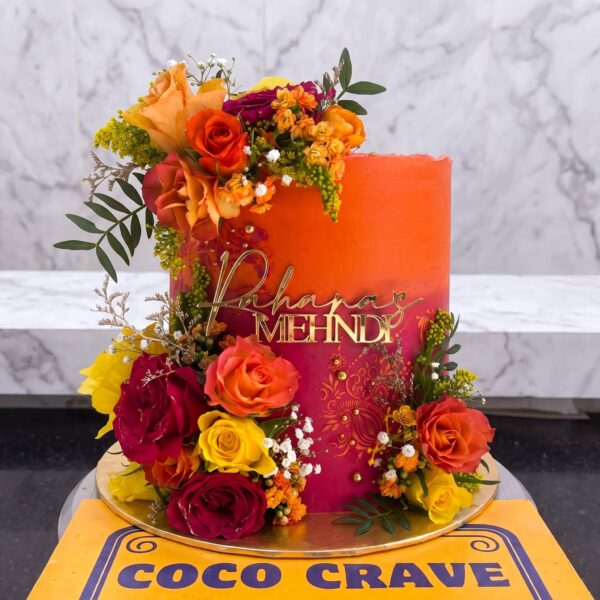 Orange Rose Fresh Floral Mehndi Cake in Lahore