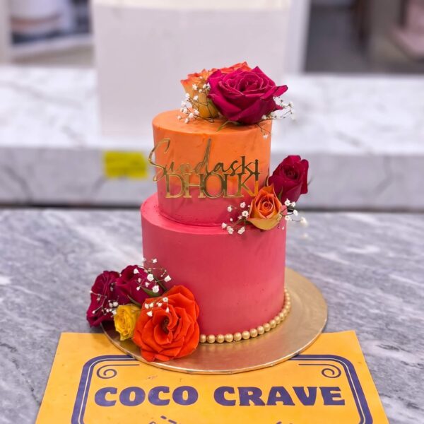 Red Fresh Rose Two Tier Dholki Cake in Lahore