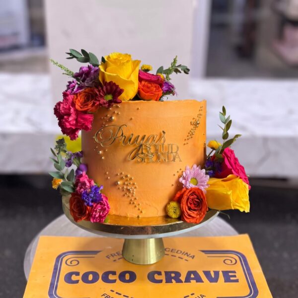 Orange Rose Fresh Holud Cake in Lahore