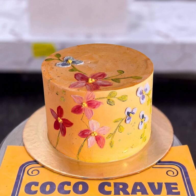 Orange Painted Buttercream Blossom Cake in Lahore