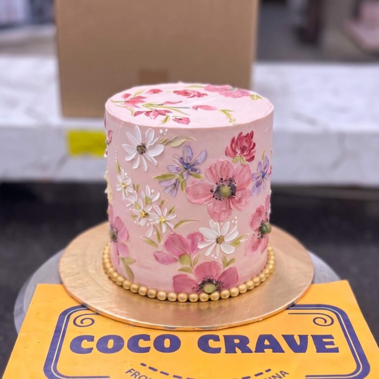 Blush Daisy Painted Buttercream Cake in Lahore