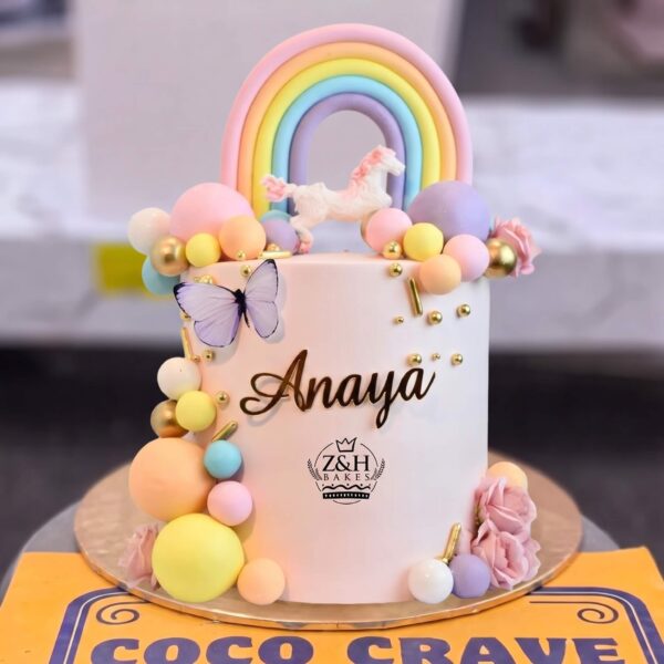 Pastel Rainbow Unicorn Butterfly Cake in Lahore