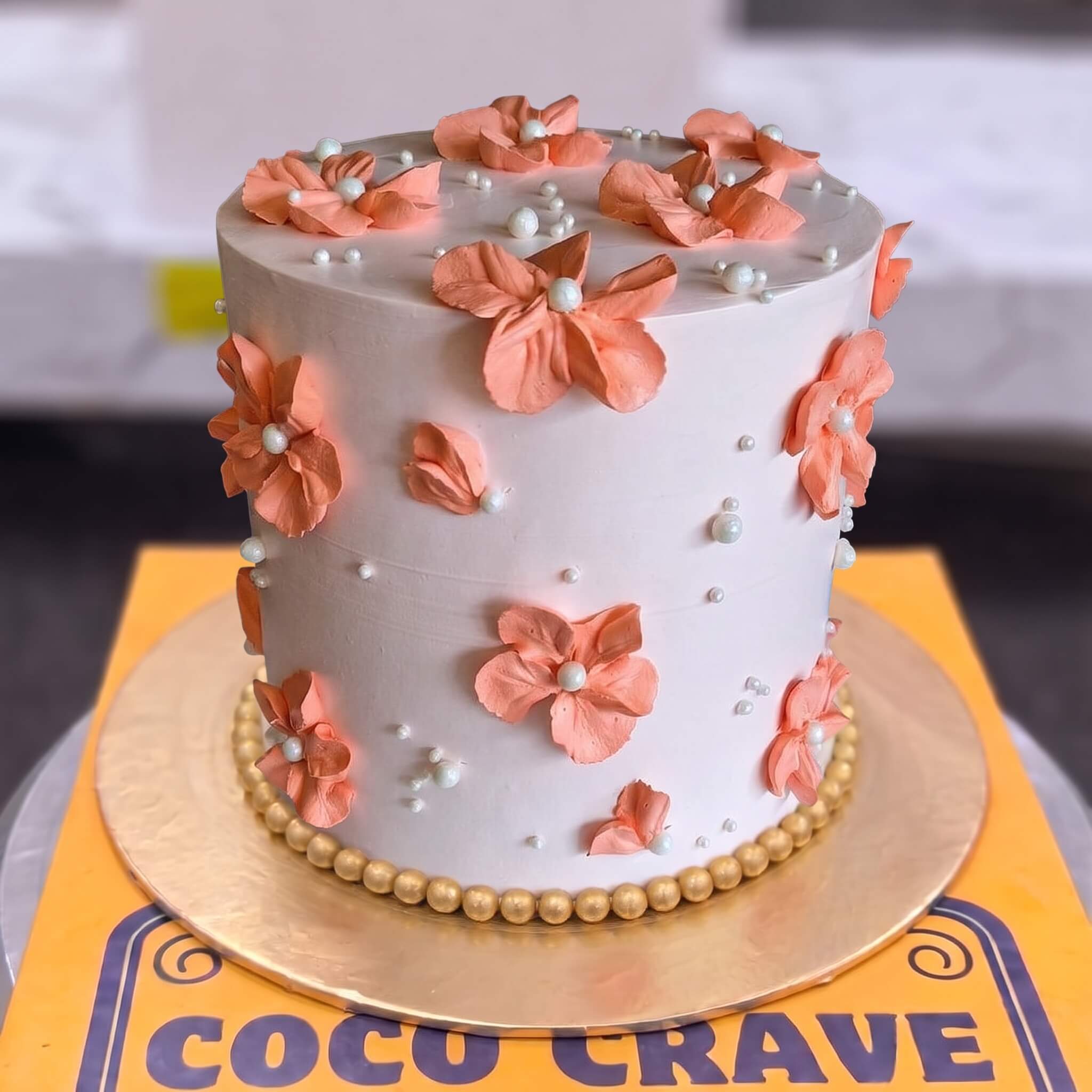 Peach Blossom White Pearl Cake in Lahore Peach Blossom White Pearl Cake in Lahore — CocoCrave Lahore
