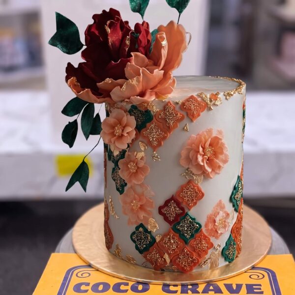 Peach Peony Sugar Craft Cake in Lahore