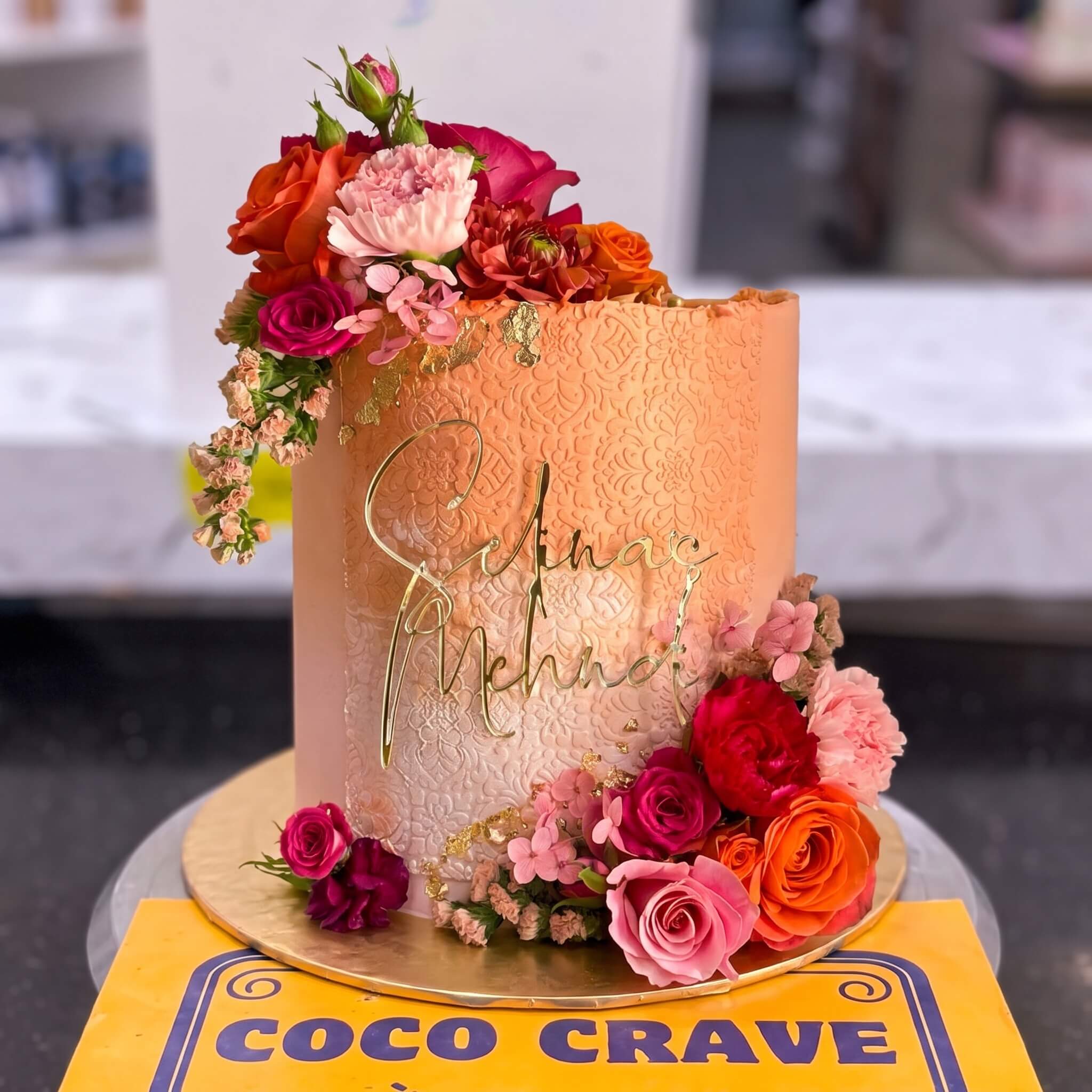 Peach Rose Fresh Embossed Cake in Lahore Peach Rose Fresh Embossed Cake in Lahore