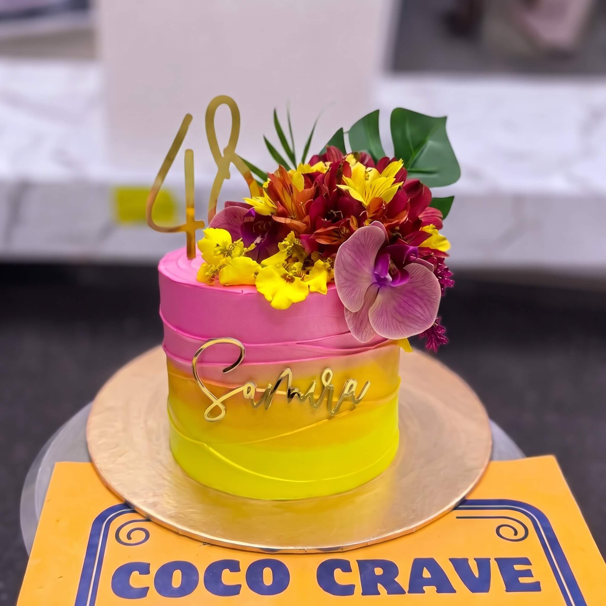 Pink Yellow Orchid Fresh Floral Cake in Lahore Pink Yellow Orchid Fresh Floral Cake in Lahore