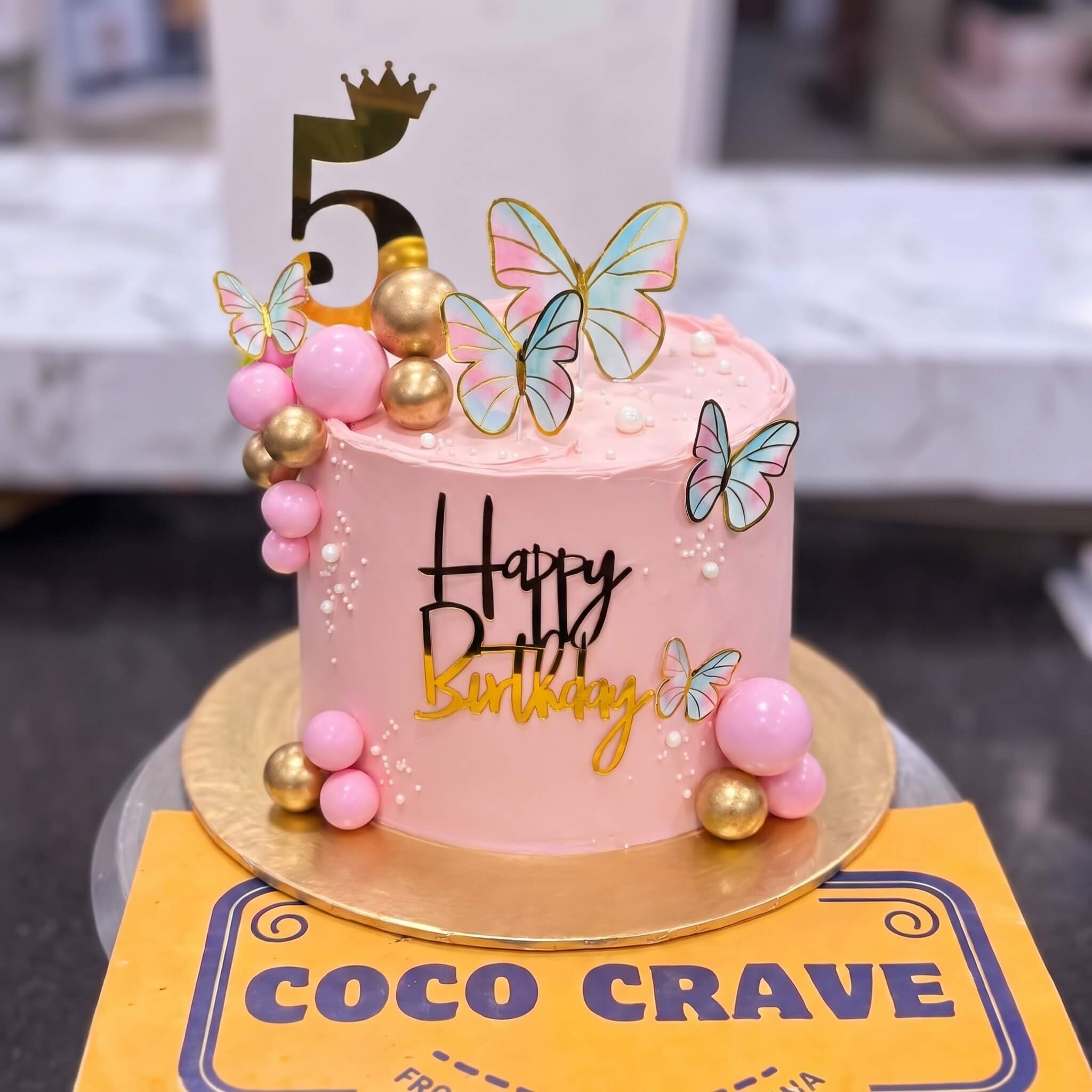 Pink Butterfly Gold Birthday Cake in Lahore Pink Butterfly Gold Birthday Cake in Lahore — CocoCrave Lahore
