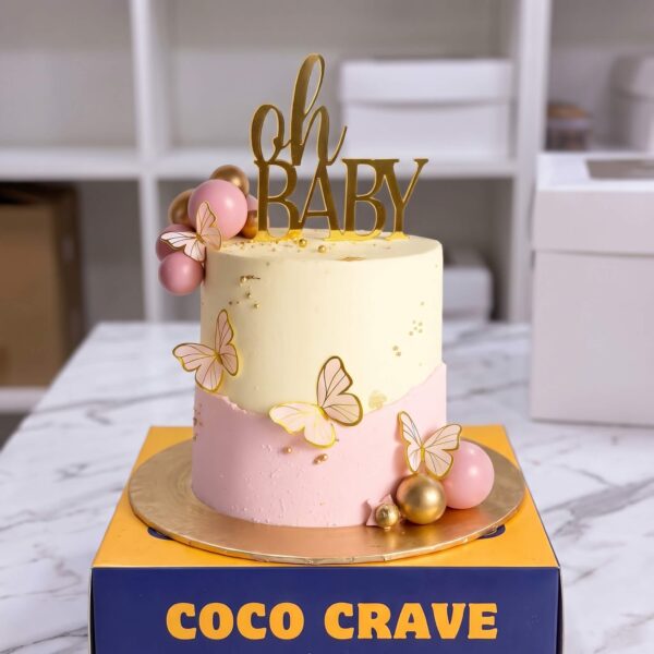 Pink Butterfly Oh Baby Shower Cake in Lahore