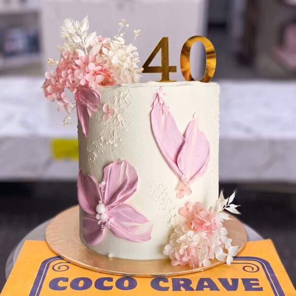 Pink Floral 40th Birthday Cake in Lahore
