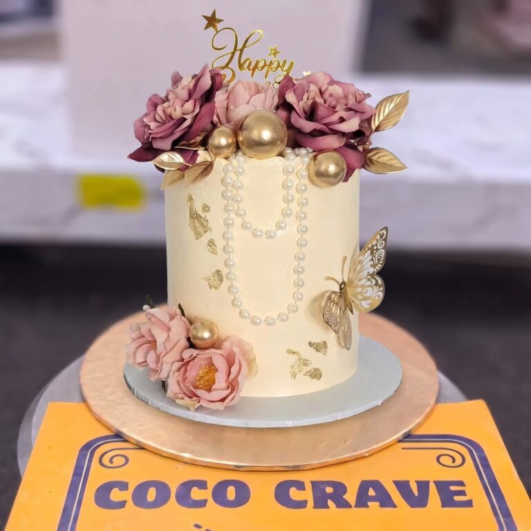 Ivory & Gold Peony Sugar Cake in Lahore