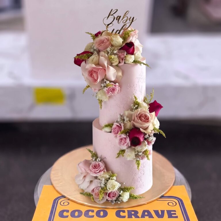 Blush Rose Fresh Two Tier Baby Girl Cake in Lahore