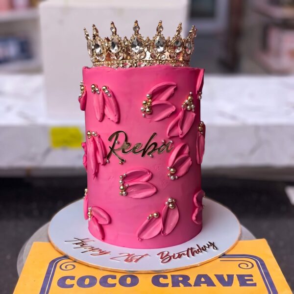 Pink Gold Crown Birthday Cake in Lahore