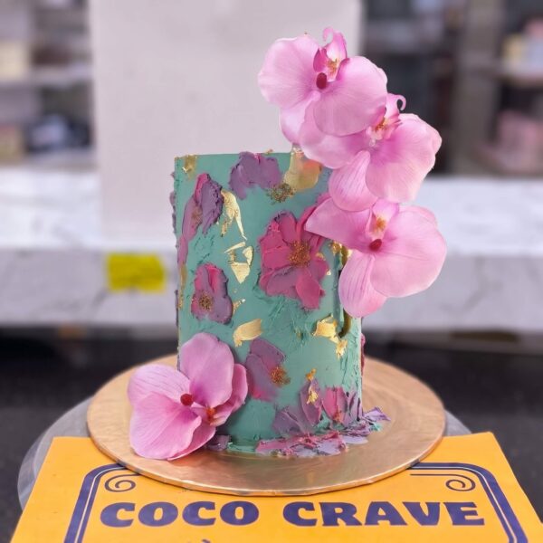 Teal Pink Orchid Wafer Paper Cake in Lahore